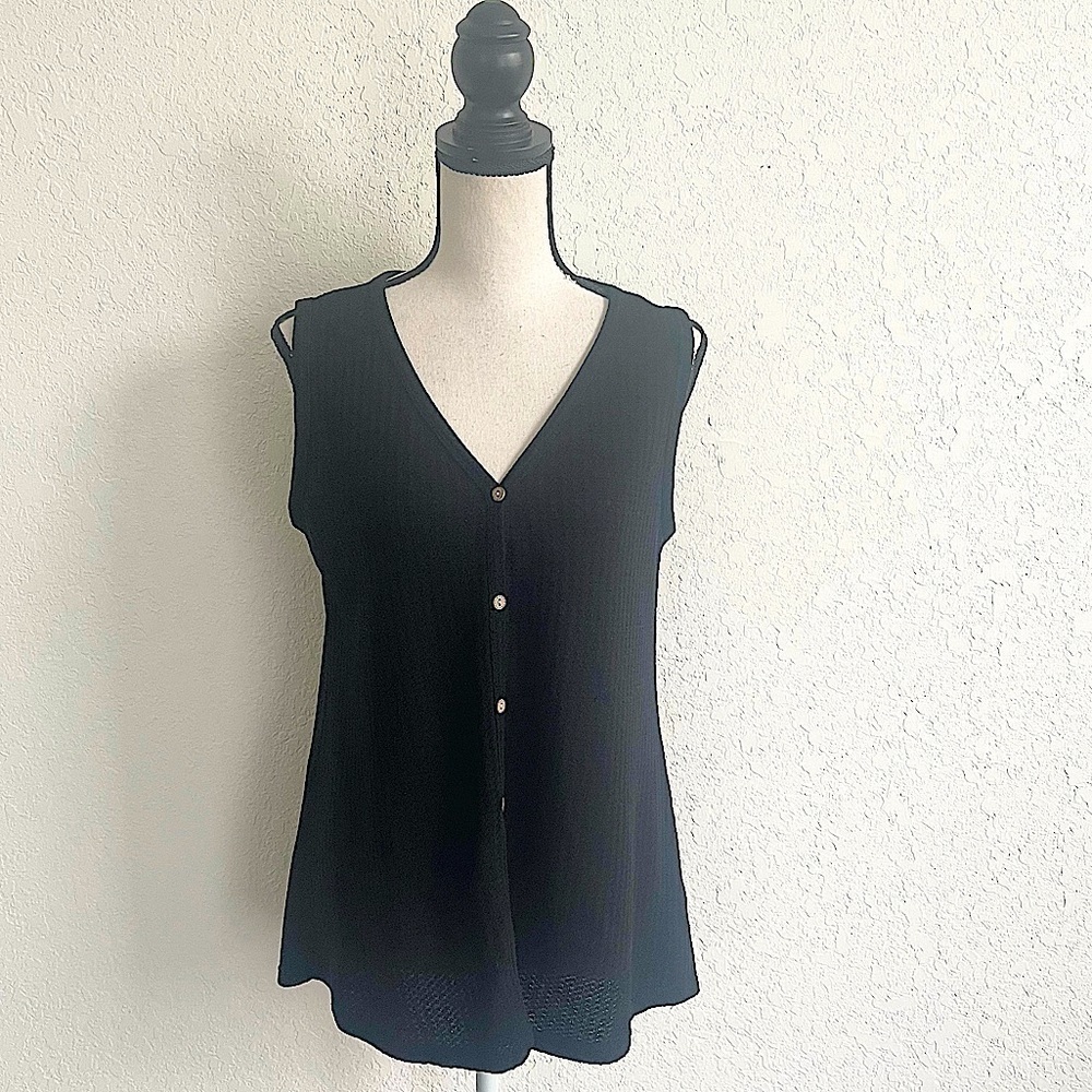 MAYSOAR Black Sleeveless Rib Knit Top Size Large Casual Cotton Blend